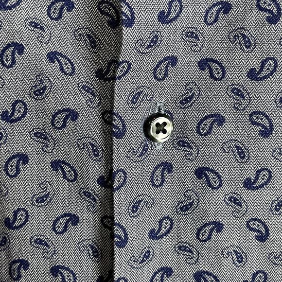 Nordstrom‎ Shirt Size 16 34/35 Blue Paisley Long Sleeve Button Up L/S Trim Fit - Picture 4 of 8
